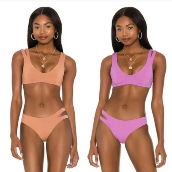 l*space Other - L*Space One Wave Bikini Top Breakers Bottoms Reversible Swimsuit Putty Pink